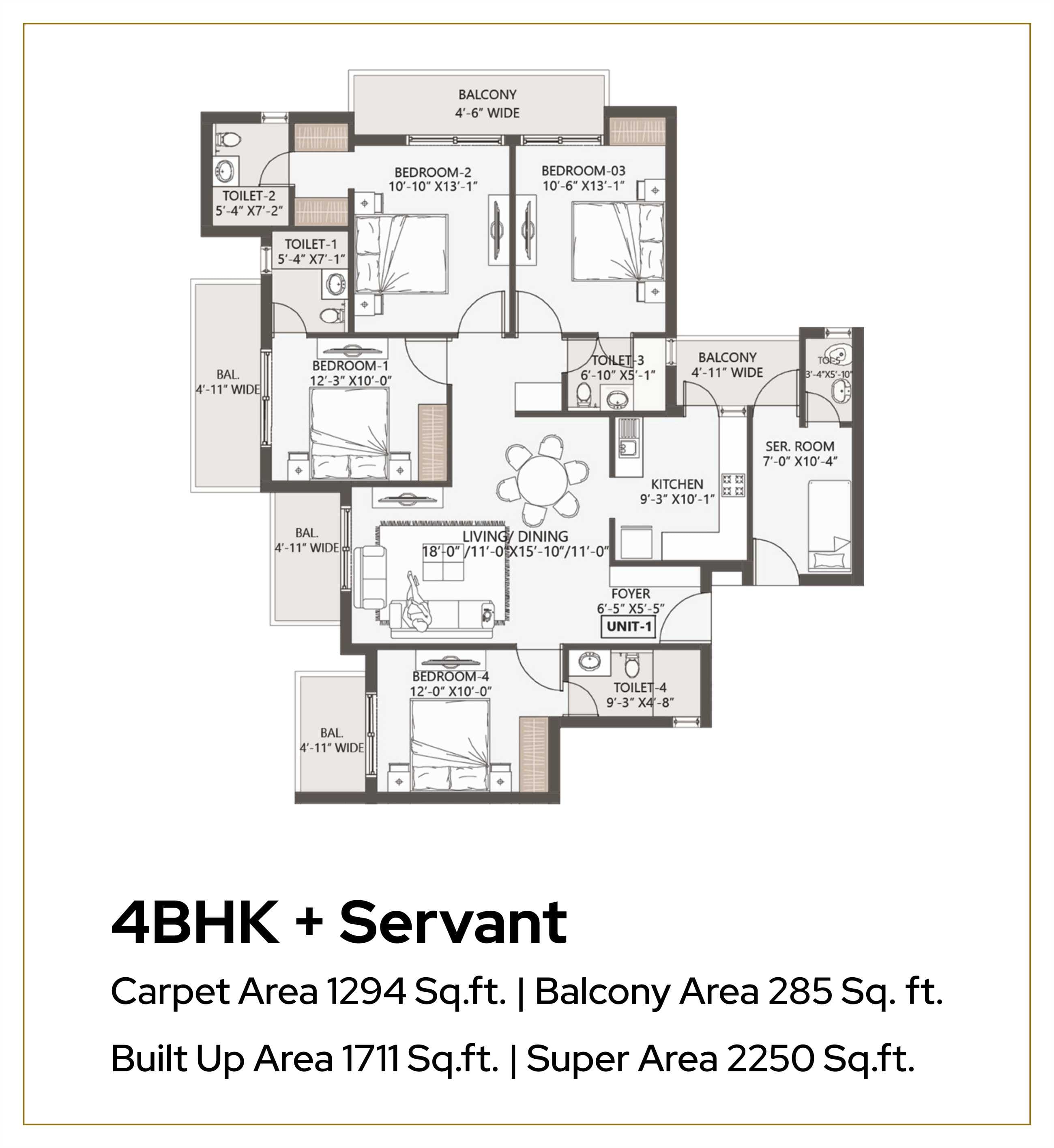 4 BHK + Servant Unit Plan DPS Palladio