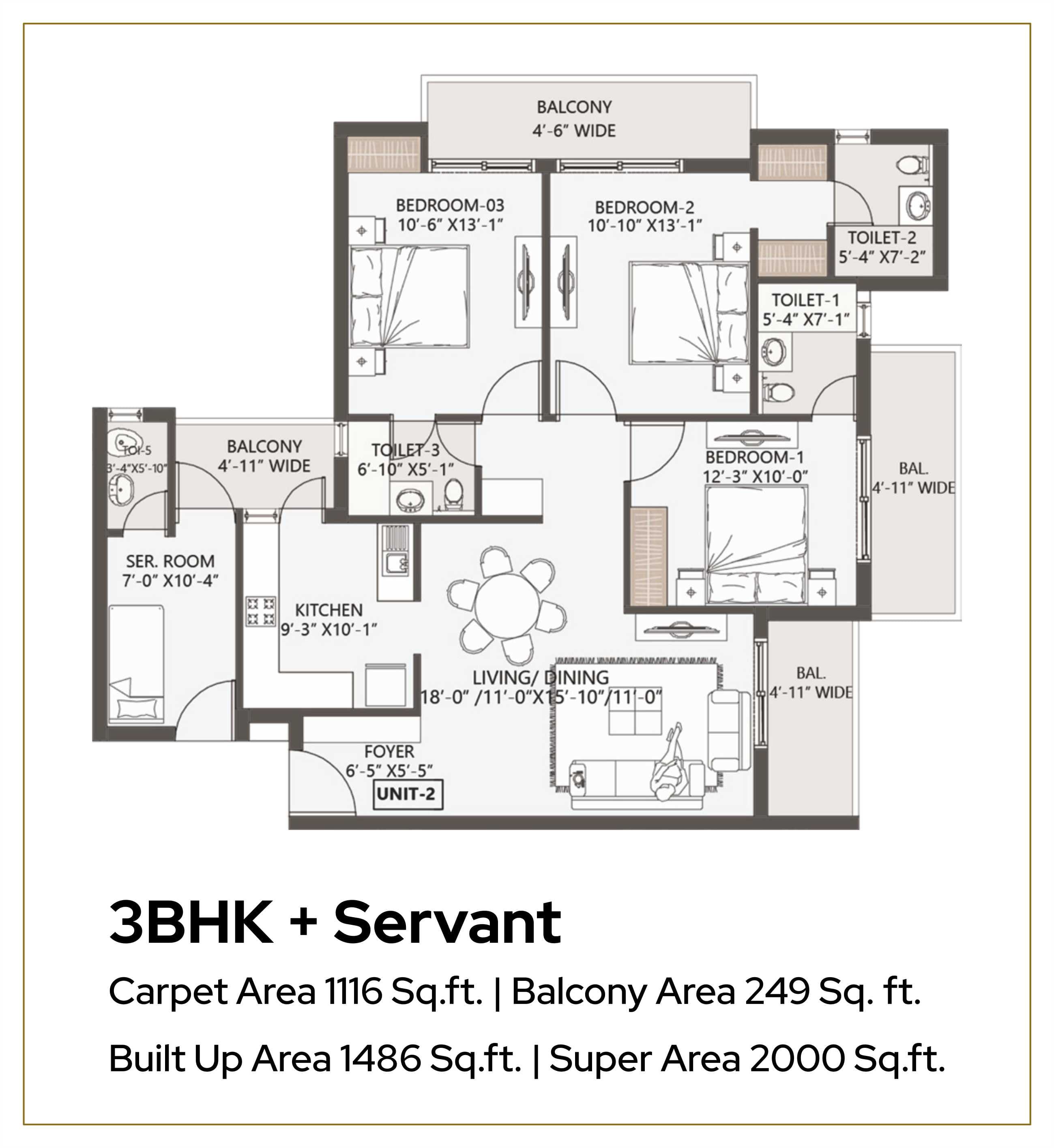3 BHK + Servant Unit Plan DPS Palladio