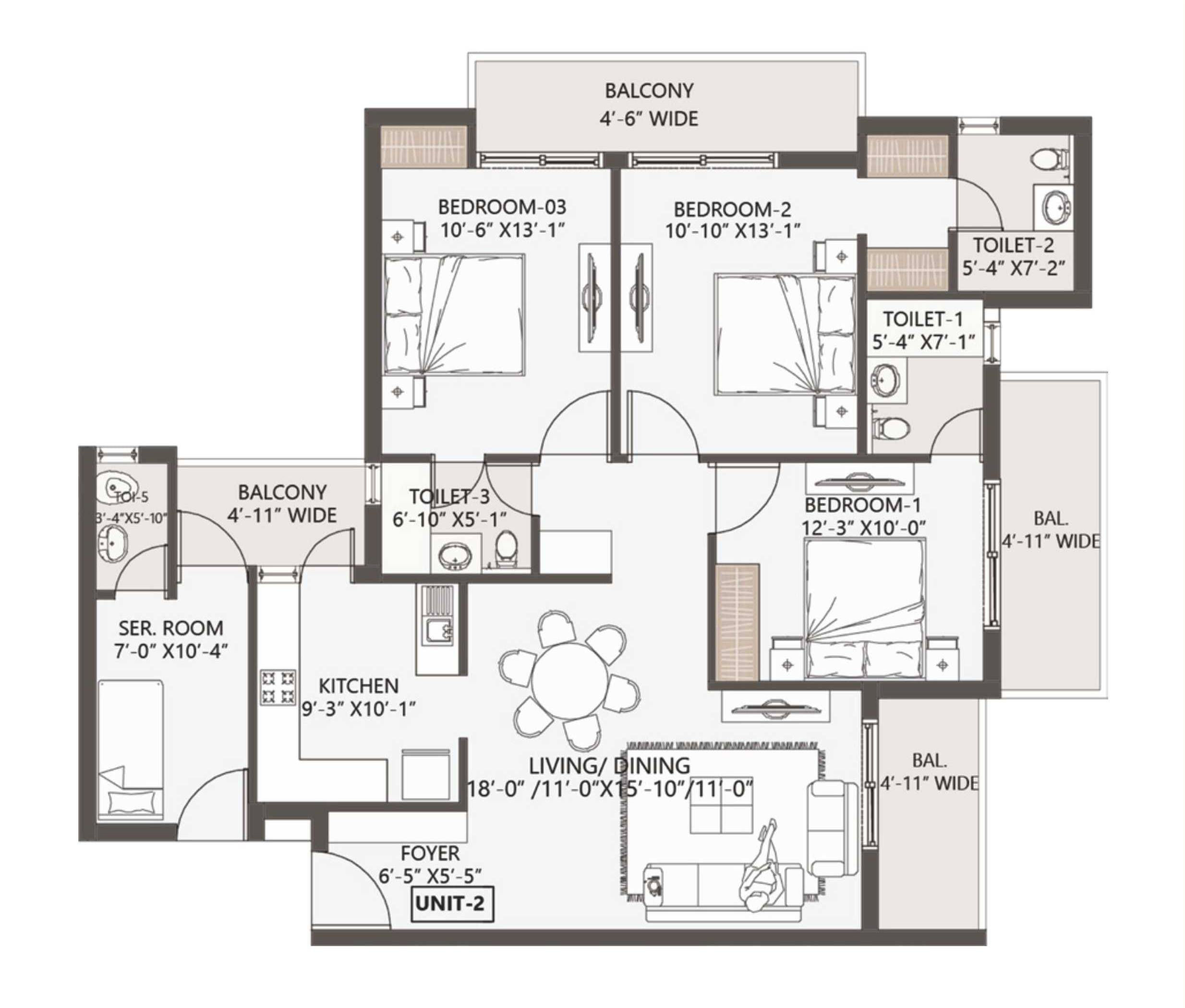 3 BHK + Servant Unit Plan DPS Palladio